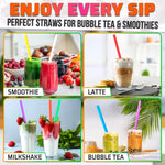 Load image into Gallery viewer, Large Pack of 300 Boba Straws Individually Wrapped – Thick Smoothie Straws Disposable for Milkshakes Bubble Tea Ice Lattes &amp; Lemonade Bar Supplies – (0.4  Wide 9.25  Tall) 8 Colors Smooth Edges