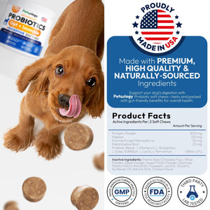 Probiotics for Dogs 170 Chews Dog Digestive Enzymes Prebiotics Support Gut