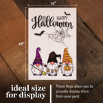 Load image into Gallery viewer, G128 Garden Flag Happy Halloween Three Gnomes Spider Web 12x18 Burlap Fabric