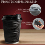 Load image into Gallery viewer, Insulated Disposable Coffee Cups with Lids &amp; Straws 12 oz 100 Packs Black Cups