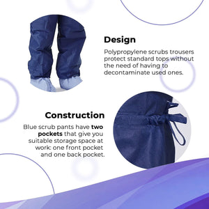 Dark Blue Disposable Scrub Pants XX L Pack of 10 Polypropylene Non Sterile