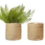 Load image into Gallery viewer, Jute Planter Basket Set of 2 Woven Jute Rope Covers for Decorating Indoor Outdoor Succulents Small Plant Pots Multi Purpose Storage Bins 6.5 Inches   Modern Style Décor  Brown
