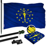 Load image into Gallery viewer, G128 Combo Pack: 5 Ft Tangle Free Aluminum Spinning Flagpole (Black) &amp; Indiana IN State Flag 2x3 Ft, ToughWeave Series Embroidered 300D Polyester  Pole with Flag Included