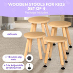 Load image into Gallery viewer, Wooden Step Stool for Kids and Toddlers – Set of 4 – Natural – Extendable Legs Kids Chair – Sensory Table Seat – Children&#39;s Round Sitting Furniture with Leveling Feet and Anti Slip Pads
