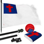 Load image into Gallery viewer, G128 Combo Pack: 5 Ft Tangle Free Spinning Flagpole (Black) &amp; Christian Flag 2.5x4 Ft Embroidered 220GSM Spun Polyester, Brass Grommets (Flag Included) Aluminum Flag Pole