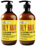 Load image into Gallery viewer, Oily Hair Shampoo and Conditioner Set 16 Fl Oz Sulfate Free Moisturizing Cleanse for Oily Flaky Scalps Fights Dandruff and Itchiness Salon Professional Formula For Men and Women Set of 2
