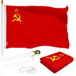 Load image into Gallery viewer, G128 Combo Pack: 6 Ft Tangle Free Aluminum Spinning Flagpole (White) &amp; Union of Soviet Socialist Republics USSR Flag 3x5 Ft, LiteWeave Pro Series Printed 150D Polyester  Pole with Flag Included