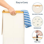 Load image into Gallery viewer, Ivory 100L Large Laundry Hamper with Lid Narrow Foldable Slim Laundry Basket with Bamboo Handles Skinny Tall Dirty Clothes Hamper for Dorm Bathroom Bedroom