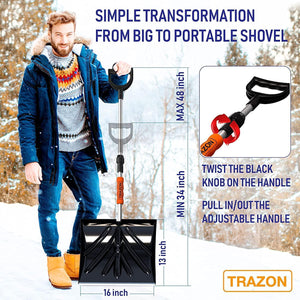 Snow Shovel for Driveway Car Home Garage   Portable Folding Snow Shovel with Retractable Ergonomical Handle and Large Capacity for Snow Removal   Heavy Duty Metal Collapsible Shovel Removal (Dark)