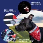 Load image into Gallery viewer, Dog Christmas Bandana 2 Pack – Reflective Holiday Ugly Sweater Dinosaur Print &amp; Classic Xmas Design – Adjustable Pet Collar Bandanas for Large Medium &amp; Small Breeds Dog or Cat Accessory Gift