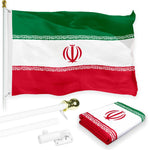 Load image into Gallery viewer, G128 Combo Pack: 6 Feet Tangle Free Spinning Flagpole (White) Iran Iranian Flag 3x5 ft Printed 150D Brass Grommets (Flag Included) Aluminum Flag Pole