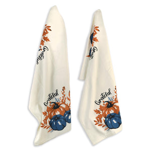 Set of 2 Grateful l Printed Dish Towels Hand Towels Boho Tea Towels Multifunctional Stylish Absorbent Quick Dry Soft 18 x28 100% Cotton Blue & Orange