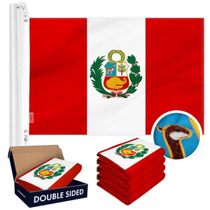 Peru Peruvian Flag 3x5 Ft 5Pack Doublesided Embroidered Polyester By G128
