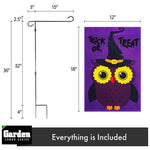 Load image into Gallery viewer, G128 Combo Pack: Garden Flag Stand Black 36x16 Inch &amp; Garden Flag Trick or Treat Owl Purple 12x18 Inch