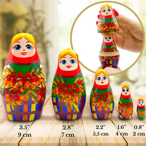 Nesting Dolls Set of 5 pcs Ukrainian Doll with Rowan Branches Matryoshka Doll