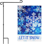 Load image into Gallery viewer, G128 Combo Pack: Garden Flag Stand Black 36 in x 16 in &amp; Garden Flag Winter Decoration Let It Snow Snowflakes 12x18 DoubleSided Blockout Fabric
