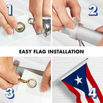 Load image into Gallery viewer, G128 Combo Pack: 5 Ft Tangle Free Spinning Flagpole (Silver) &amp; Puerto Rico Flag 2.5x4 Ft Embroidered 220GSM Spun Polyester, Brass Grommets (Flag Included) Aluminum Flag Pole