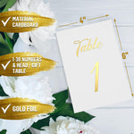 Load image into Gallery viewer, Gold Table Numbers 1 30 for Wedding Reception Gold Foil Table Number Cards 4x6 Inch with Head &amp; Gift Table Restaurant Table Numbers Wedding Numbers for Tables Card Stock Wedding Table Numbers