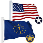 Load image into Gallery viewer, G128 Combo Pack: American USA Flag 5x8 Ft &amp; Indiana Flag 5x8 Ft, Both Embroidered SPUN Polyester, Indoor/Outdoor, Brass Grommets