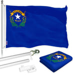 Load image into Gallery viewer, G128 Combo Pack: 6 Ft Tangle Free Spinning Flagpole (Silver) &amp; Nevada Flag 3x5 Ft Printed 150D Polyester, Brass Grommets (Flag Included) Aluminum Flag Pole