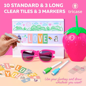 Pink Cinema Light Box with 312 Letters Emojis & 3 Markers Led Light Box for Girl