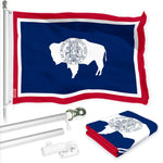 Load image into Gallery viewer, G128 Combo Pack: 6 Ft Tangle Free Spinning Flagpole (Silver) &amp; Wyoming Flag 3x5 Ft Printed 150D Polyester, Brass Grommets (Flag Included) Aluminum Flag Pole