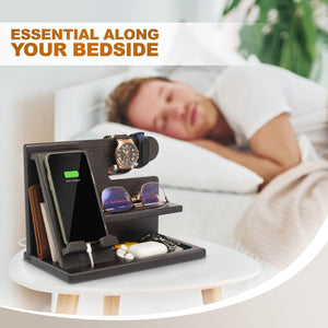 Wood Phone Docking Station for Men Fumed Black Desktop or Nightstand Organizer