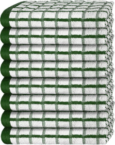 Premium Dish Towels for Kitchen with Hanging Loop [8 Pack] Heavy Duty Absorbent 100% Cotton 410 GSM Terry Kitchen Towels 16x26 (Green)