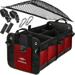 Load image into Gallery viewer, Trunk Organizer with Covering Net Attachable Non Slip Pads and Stainless Hooks Red Black
