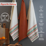 Load image into Gallery viewer, The Fine Living Co. Decorative Kitchen Towels Set of 3 Recycled Cotton Waffle Weave Dish Towels for Drying Dishes 28x18 inch Red and Green Absorbent Tea Towels Boho Stripe Design Eco Friendly

