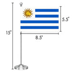 Load image into Gallery viewer, Uruguay Deluxe Desk Flag Set 8.5x5.5 In Printed 300D Polyester with Silver Dome
