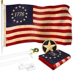 Load image into Gallery viewer, G128 Combo Pack: 6 Ft Tangle Free Aluminum Spinning Flagpole (White) &amp; Betsy Ross 1776 TeaStained Flag 3x5 Ft, ToughWeave Pro Series Embroidered 420D Polyester  Pole with Flag Included