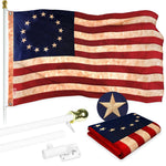 Load image into Gallery viewer, G128 Combo Pack: 5 Ft Tangle Free Aluminum Spinning Flagpole (White) &amp; Betsy Ross TeaStained Flag 2.5x4 Ft, ToughWeave Pro Series Embroidered 420D Polyester  Pole with Flag Included
