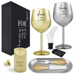 Load image into Gallery viewer, Wine Gifts Complete Set with Stainless Steel Wine Glasses Wine Stopper Wine Aerator Cheese Tray Cheese Knife and Fork – Luxury Gift Box Packaging – Relaxing Experience for Loved Ones
