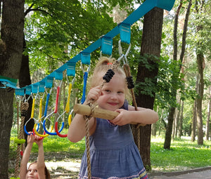 Wooden Rope Ladder for Kids with Ground anchoring Length 6.5'(2m) Width 16 (40cm) Outdoor or Indoor Climbing Rope Ladder for Ninja Slackline Backyard Playground Home Gym Park Treehouse