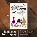 Load image into Gallery viewer, G128 Combo Pack: Garden Flag Stand Black 36 in x 16 in &amp; Garden Flag Happy Halloween Decoration Three Gnomes Spider Web 12x18 DoubleSided Burlap Fabric