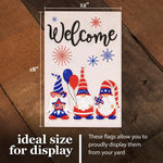 Load image into Gallery viewer, G128 Combo Pack: Garden Flag Stand Black 36 in x 16 in &amp; Garden Flag Patriotic Decoration Welcome Three Gnomes Celebrating 4th of July 12x18 DoubleSided Burlap Fabric