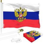 Load image into Gallery viewer, G128 Combo Pack: 6 Ft Tangle Free Aluminum Spinning Flagpole (White) &amp; Russia Russian Ensign Flag 3x5 Ft, LiteWeave Pro Series Printed 150D Polyester  Pole with Flag Included