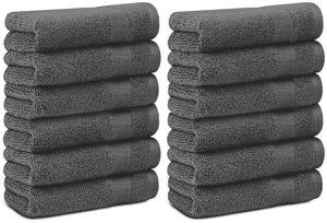 12 Pack Smoke Grey Resort Collection Soft Washcloth Face Body Towel Set 12x12 in