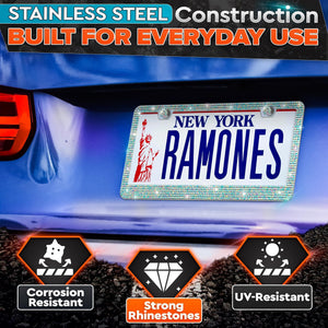2 Pack Bling License Plate Frames for Women Sparkling Rhinestone License Plate Frame 12.16x6.18 inch with Screws Caps for Easy Installation Cute Bling Car Accessories for Women