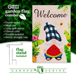 Load image into Gallery viewer, Combo Pack Garden Flag Stand Black 36x16 in Garden Flag 12x18 in Summer Welcome