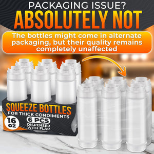 Set of 6 Condiment Squeeze Bottles for Sauces 16 oz – Self Closing Valve Easy to Fill Clear Design  Ready to Dispense for Dressings Condiments and Sauces  Durable and Convenient