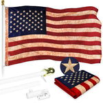 Load image into Gallery viewer, G128 Combo Pack: 6 Ft Tangle Free Aluminum Spinning Flagpole (White) &amp; USA TeaStained Flag 3x5 Ft, ToughWeave Pro Series Embroidered 420D Polyester  Pole with Flag Included
