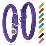 Load image into Gallery viewer, Purple Rolled Leather Dog Collar Padded All Sizes 10–13 in Neck
