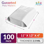 Load image into Gallery viewer, White Gusseted Poly Mailers 11 x 13 x 4 Inch Pack of 100 Expansion Shipping Envelopes for Clothing 2.5 Mil Plastic Shipping Bags Self Seal. Mailing Packages