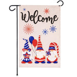 Load image into Gallery viewer, G128 Garden Flag Welcome Three Gnomes Celebrating 4th of July 12x18 Burlap Fabric
