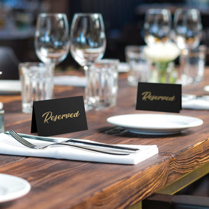 10 Pack Black Reserved Table Signs for Wedding Gold Foil Reserved Seating Signs for Wedding Chairs Church Pews Double Sided Cardstock Reserved Signs for Tables Table Tent Reservation Cards