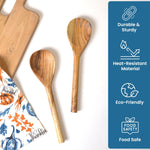 Load image into Gallery viewer, The Fine Living Co. Acacia Salad Servers 11 Inches Wooden Spoon Handcrafted Kitchen Utensils for Mixing Tossing Cooking (2 Piece Set Natural)
