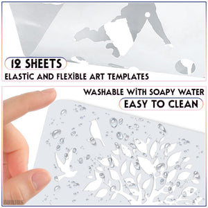 12Pcs Drawing Stencils for Painting on Wood   Large Stencils for Painting on WoodCanvas Scrapbook Supplies Wall Art  Drawing Templates Animal Canvas