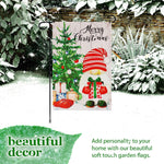 Load image into Gallery viewer, G128 Combo Pack: Garden Flag Stand Black 36 in x 16 in &amp; Garden Flag Merry Christmas Decoration Santa Gnome with Present 12x18 Double Sided Blockout Fabric